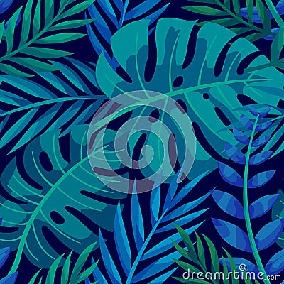 Tropical vector green leaves seamless pattern. Exotic wallpaper. Summer design. Tropical jungle foliage, leaf nature background, v Stock Photo